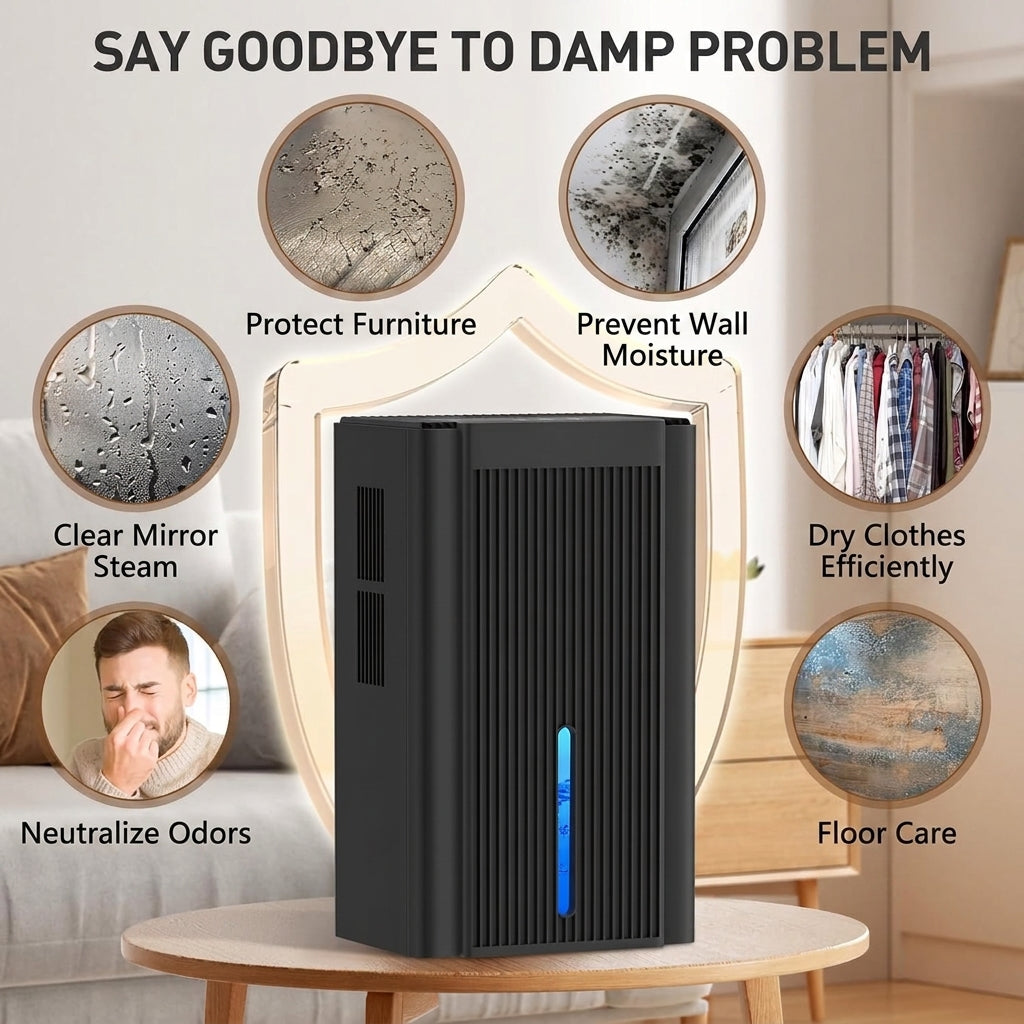 Ayuvigour 95oz Home Dehumidifier - 1000 Sq Ft, Auto Shut-Off, Black