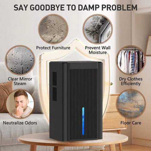 Ayuvigour 95oz Home Dehumidifier - 1000 Sq Ft, Auto Shut-Off, Black