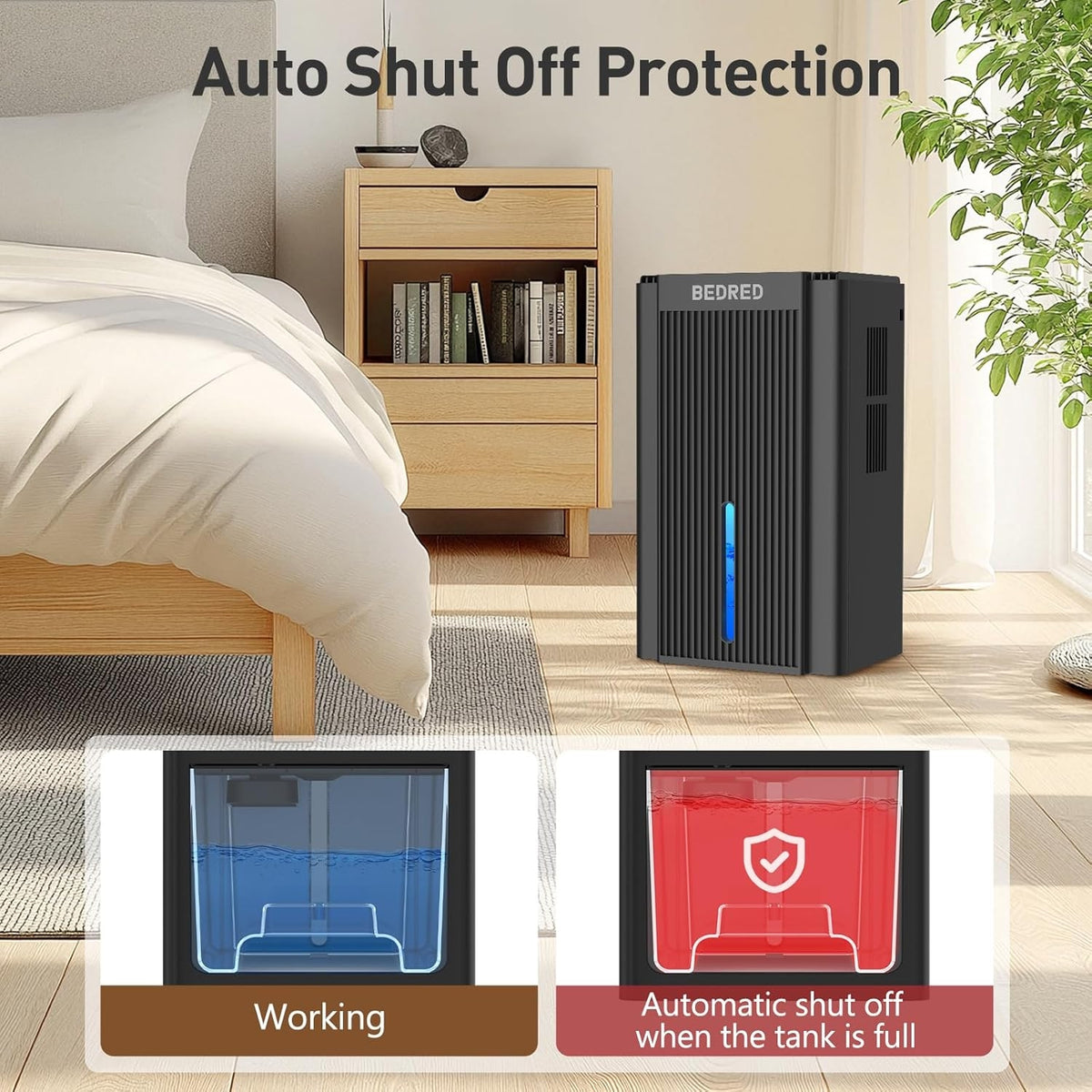 Ayuvigour 95oz Home Dehumidifier - 1000 Sq Ft, Auto Shut-Off, Black