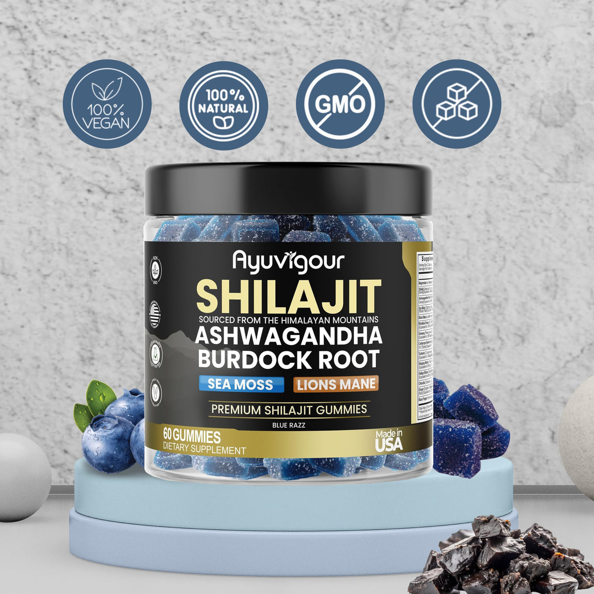 Ayuvigour Shilajit Gummies with Fulvic Acid - 60ct