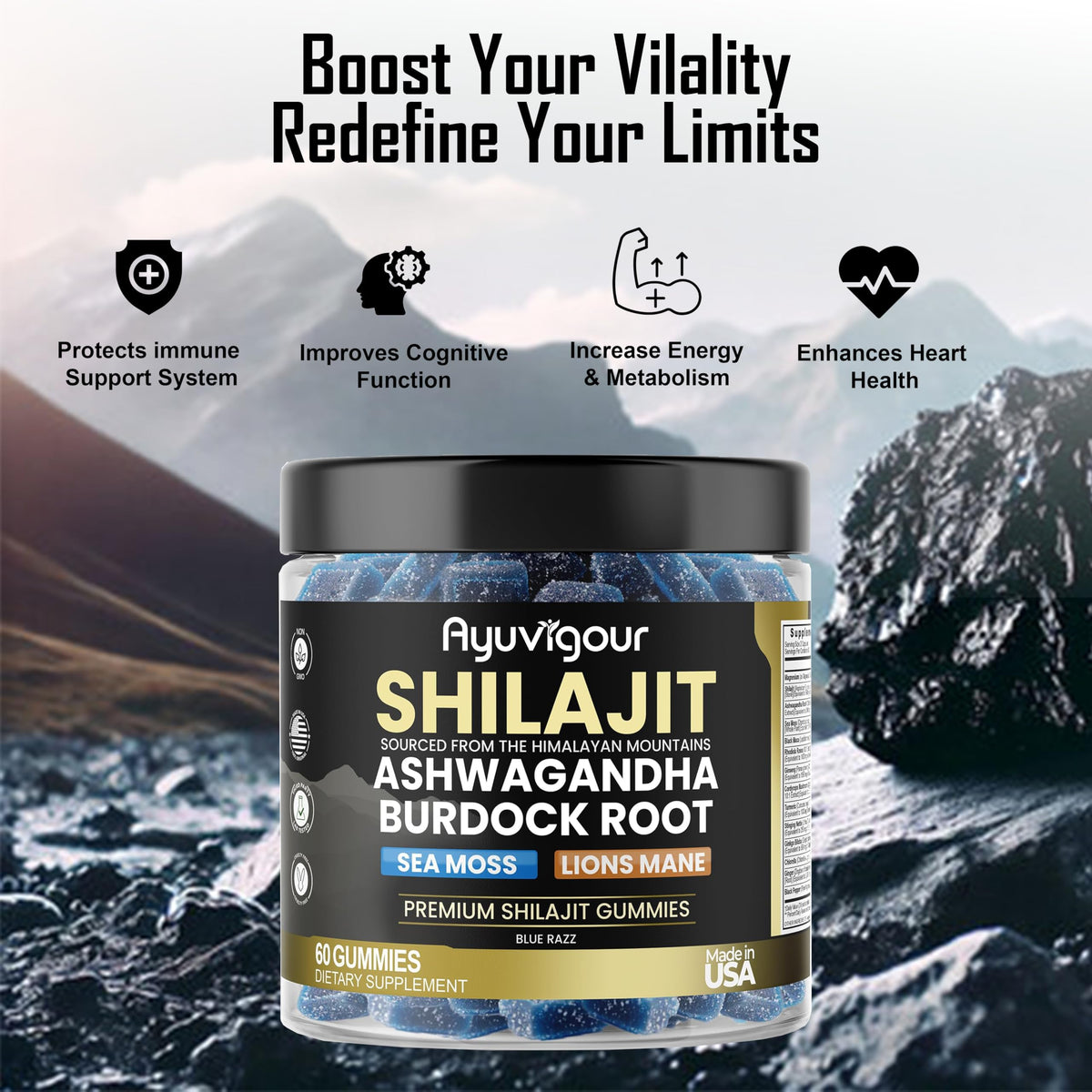 Ayuvigour Shilajit Gummies with Fulvic Acid - 60ct