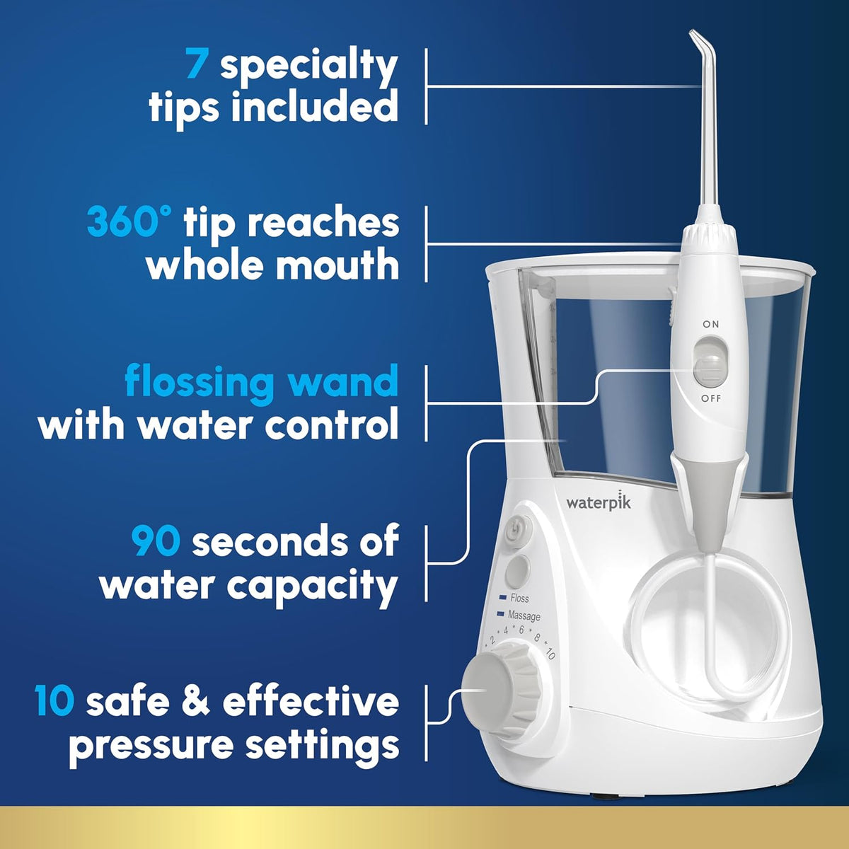 Waterpik Aquarius Water Flosser WP-660 – 10 Pressure Settings, 7 Tips, White